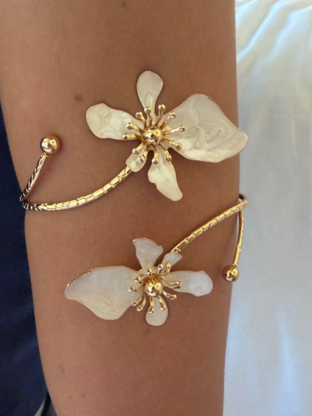 Dainty Gold Flower Wrap Cuff Bracelet Boho Coquette OS